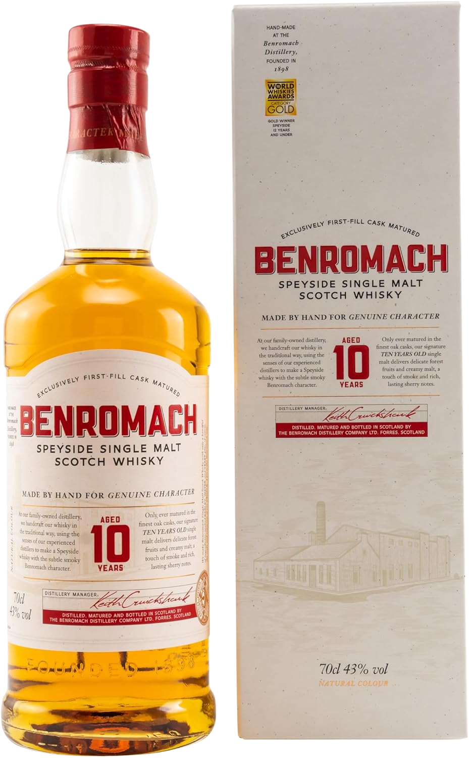A Benromach 10 éves New Edition whisky tökéletes választás azok számára, akik értékelik a hagyományos skót whisky készítés művészetét, és nyitottak az enyhén füstös, gazdag ízvilágú italokra.